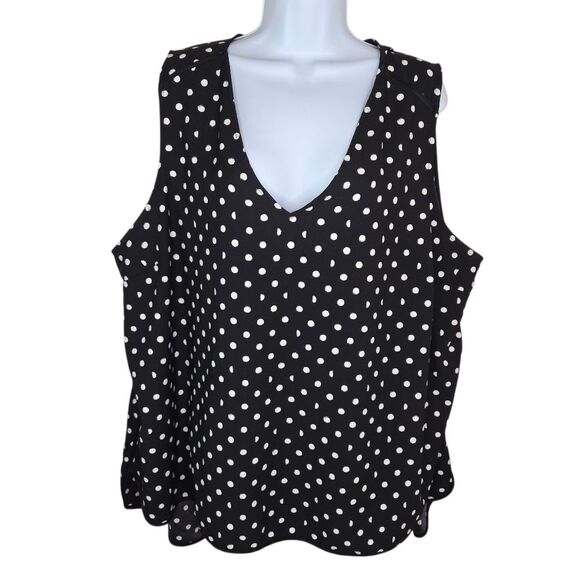 Lane Bryant Hi Lo Black Polka Dot V-neck Sleeveless Tank Top Blouse Size 24 - Picture 1 of 6